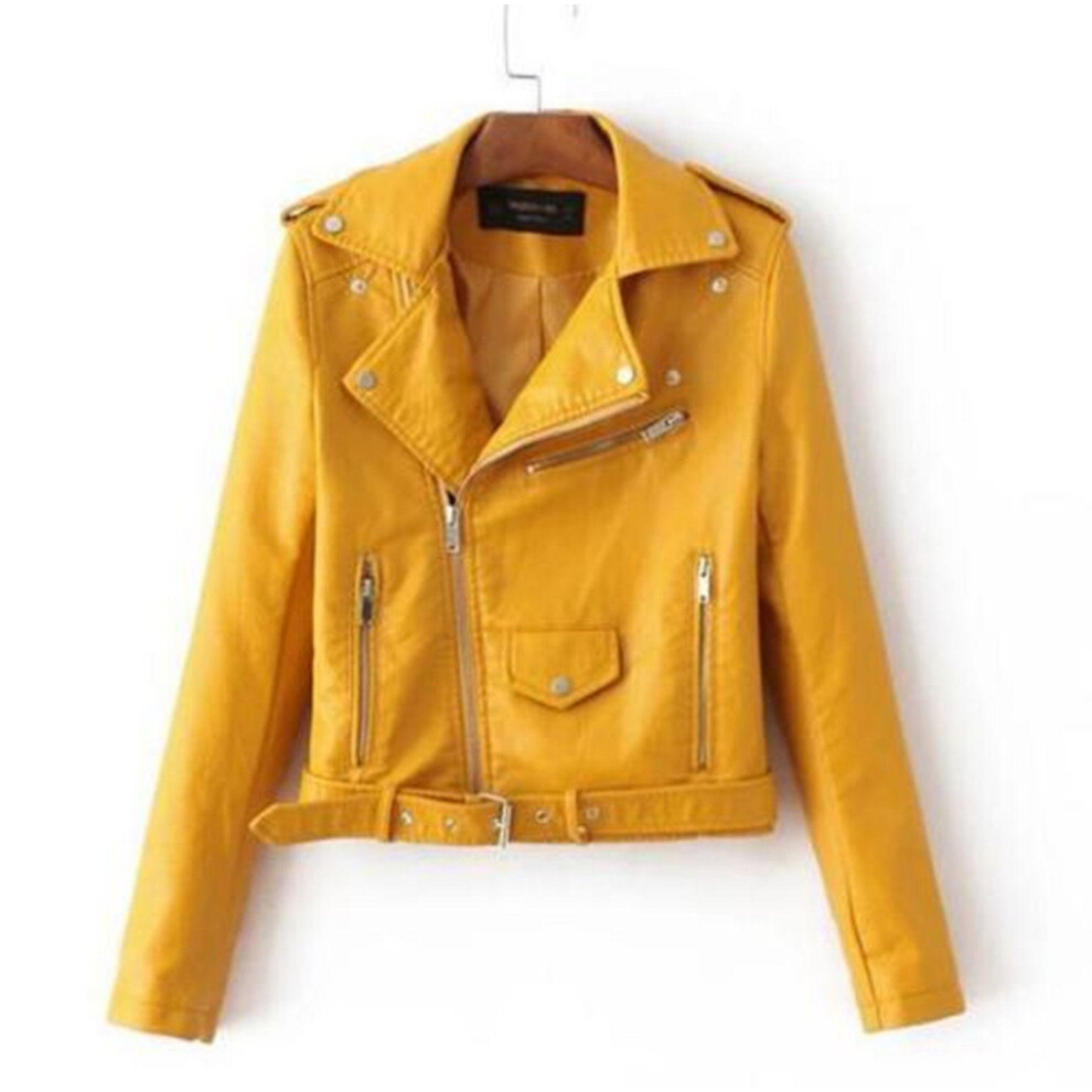 (L, Yellow) Kunstlederjacke Jacke Damen Leder Optik Bikerjacke Langarm Mäntel S3xl Größe