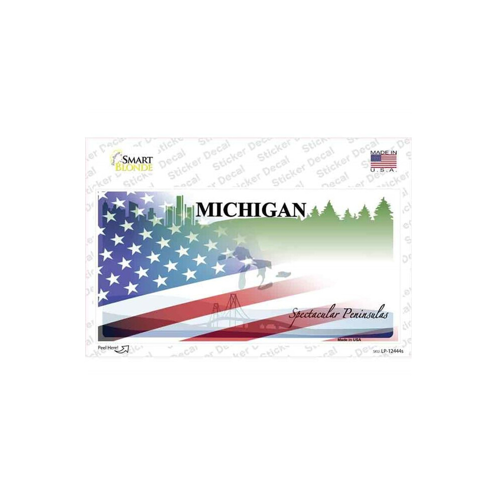 Smart Blonde Lp-12444S-M Michigan Peninsulas American Flag Novelty Sticker Decal - Medium 731997952521