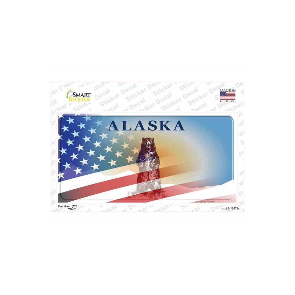 Smart Blonde Lp-12478S-M Alaska Bear With American Flag Novelty Sticker Decal - Medium 731997952705