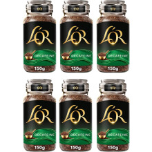 L'OR Decaf Instant Coffee 150g (Pack of 6 Jars, Total of 900g)