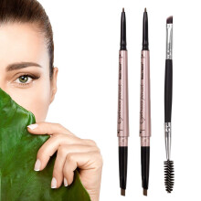 [ 2 Pack] Ögonbrynspenna, Vattentålig Ögonbrynsmakeup med Dubbeländar, Professionell Kit med Ögonbrynsborste, Khaki Kaffe