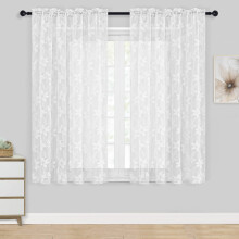 DWCN White Floral Lace Sheer Curtains - Rod Pocket Window Voile Sheer Drapes for Bedroom Kitchen Short Curtains 52 x 45 inch Length Set of 2 Curtain