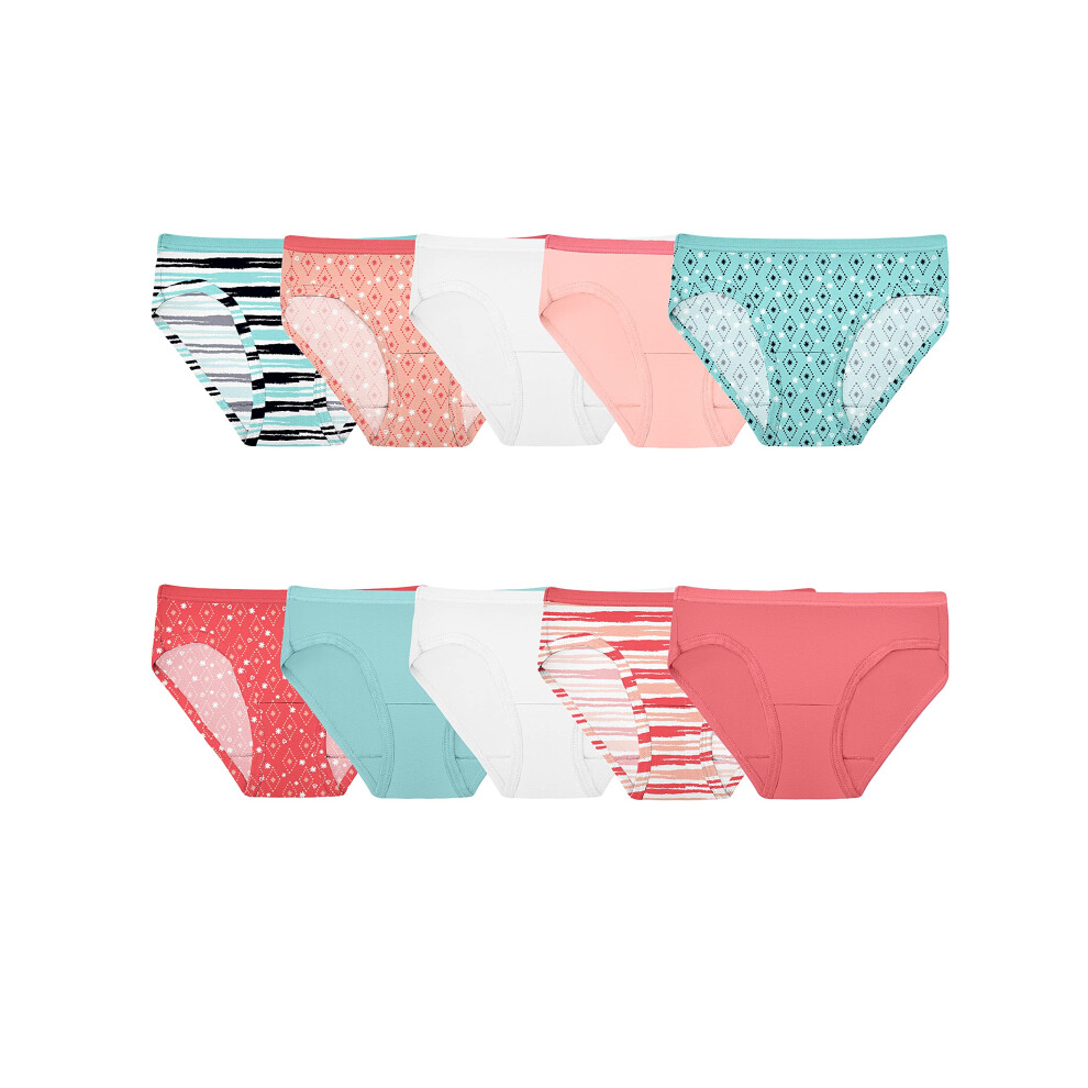 Fruit of the Loom Girls' Cotton Underwear Hipster Panties  10 Pack - Fashion Assorted  12 US