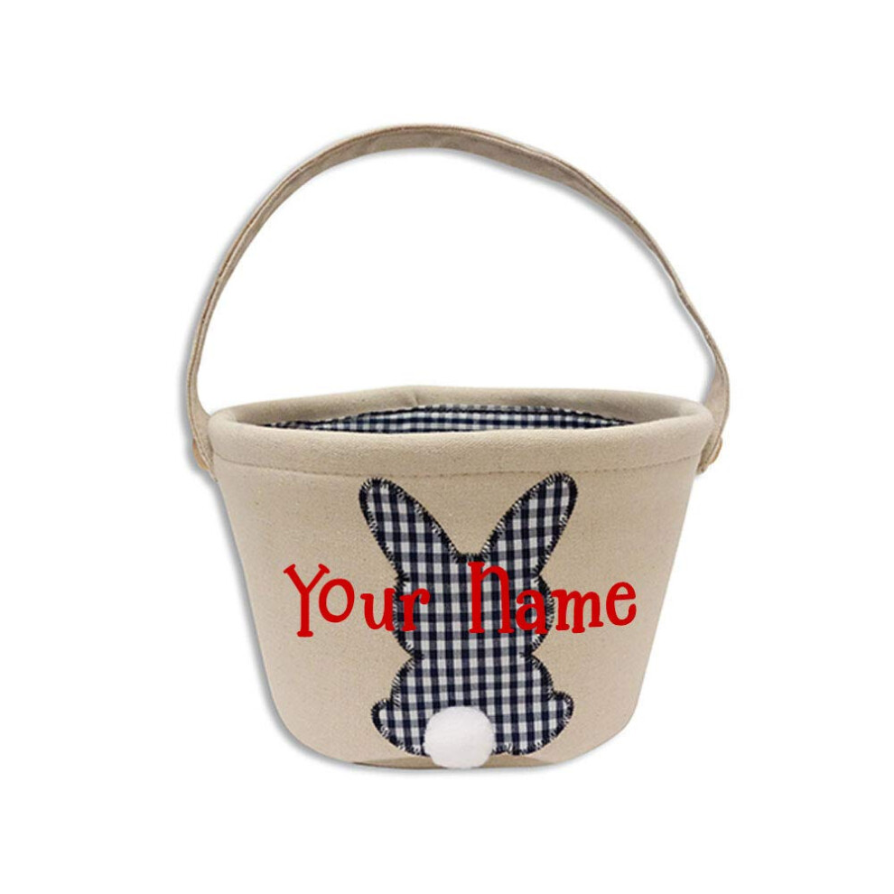 Personalisierte Osterferien Leinwand Gef Ttert Marine Und Wei Karierten Druck Osterhase Osterkorb Dekoration F R Eiersuche Party Einkaufstasche-image