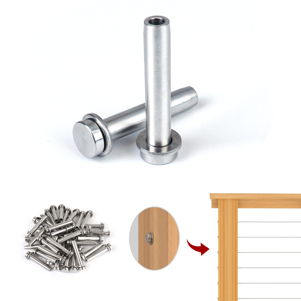Muzata 50Er-Pack 1/8 Zoll Stemball Swage Dead End Unsichtbares Kabelgel Nder-Kit Terminal F R Holztreppendeck-Hardware-Endbeschlag T316 Edelstahl-image