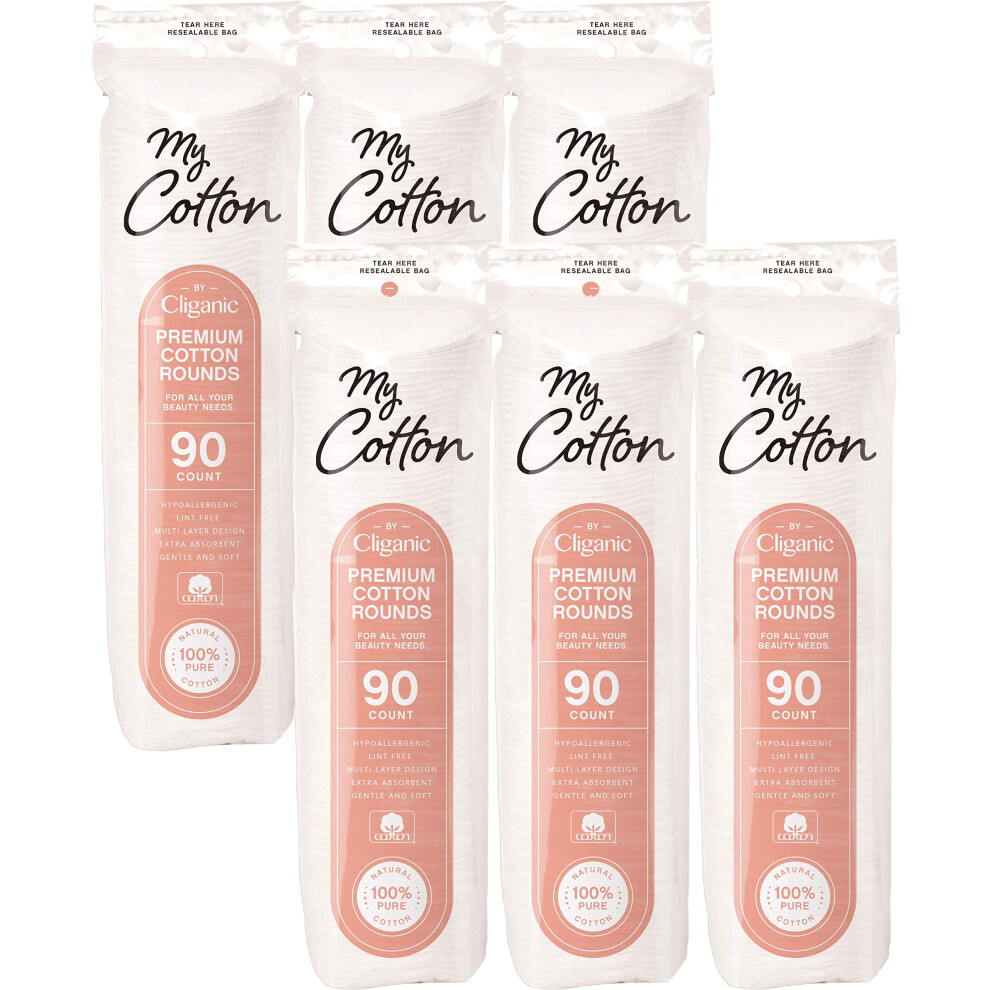 Cliganic My Cotton Premium Cotton Rounds For Face (540 Count) | Makeup Remover Pads Hypoallergenic Lint-Free | 100% Pure Cotton