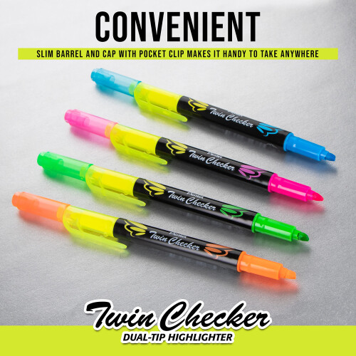 Pentel Pentel Twin Checker Dual-Tip Highlighter, Chisel Tip, Assorted Colors, 4-PK 1
