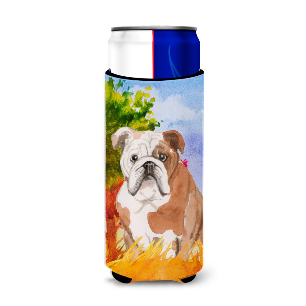 Caroline's Treasures CK1944MUK Custodia Ultra-Riutilizzabile Per Lattine Sottili A Forma Di Bulldog Inglese Autunnale, Custodia Per Bevande Lavab