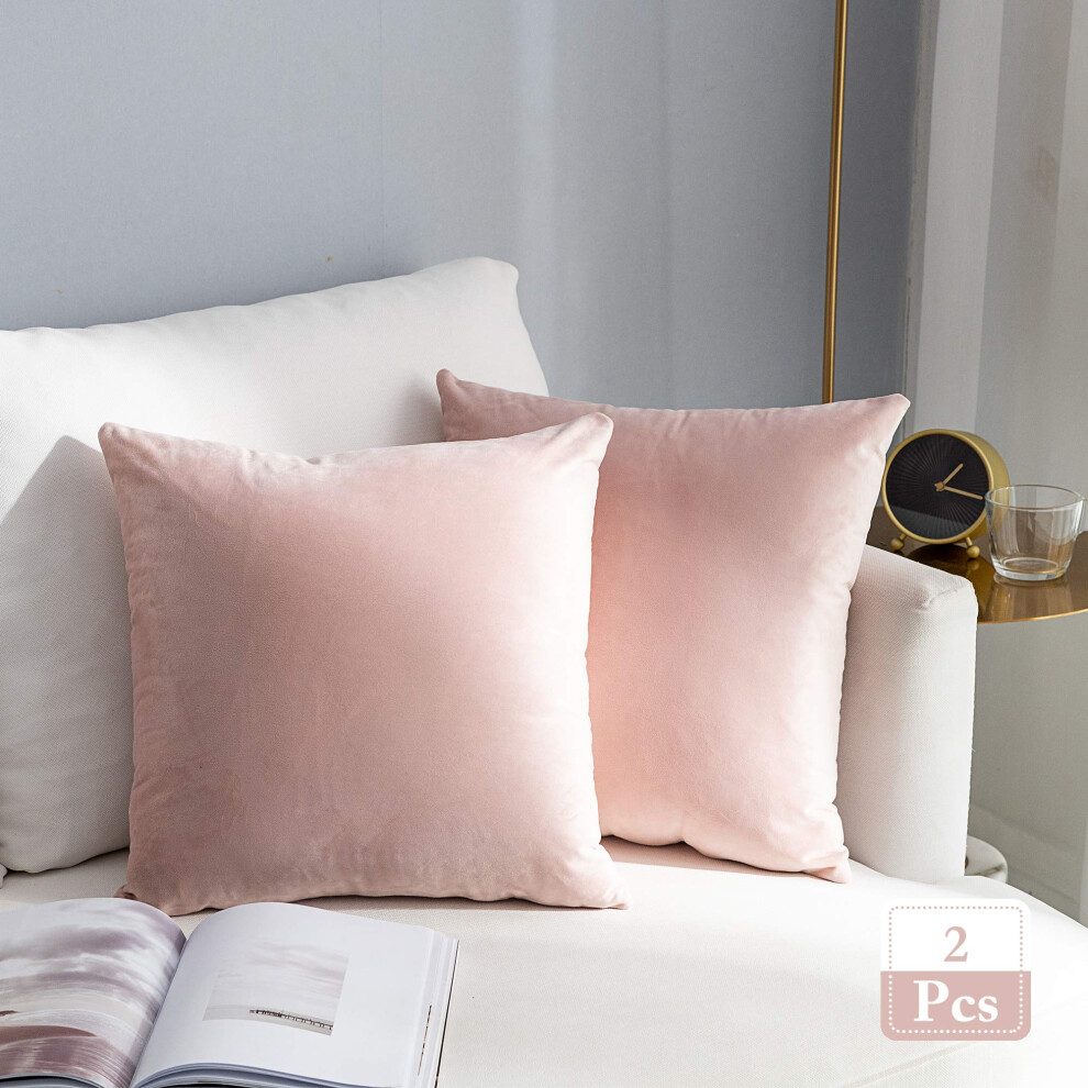 Housses de coussin carr   es en velours super doux Stellhome pour chambre d'enfant, lit, canap   , 45 cm, rose, lot de 2