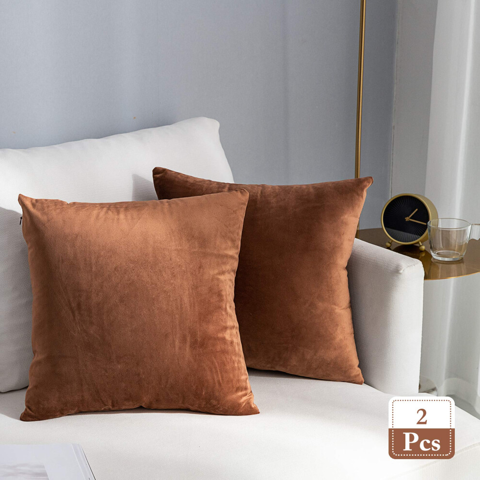 Housses de coussin carr   es en velours super doux Stellhome pour lit, canap   , banc, 45 cm, chocolat, lot de 2
