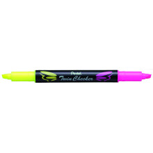 Pentel Twin Checker Dual-Tip Textmarker, Keilspitze, gelbe/rosa Tinte, 12 Stck (SLW8-GP)