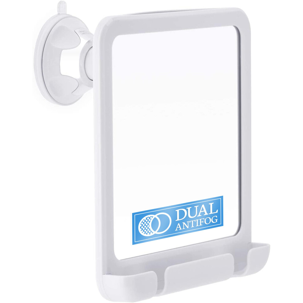 MIRRORVANA Shower Shaving Mirror with Dual Anti Fog - Fogless Shatterproof Surface with Razor Holder and Strong 360 Suction Cup (8"""" x 7""""  White)-image-OPC-PFMW66P-NEW