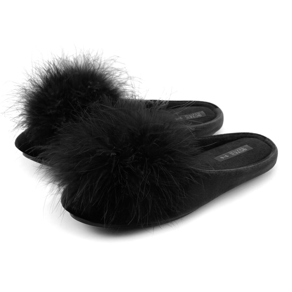 BCTEX COLL Women's Cozy Velvet Memory Foam House Slipper Ladies Fuzzy Bedroom Slipper Non-slip Sole Black 9-10