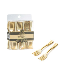 Posh Setting Plastic Mini Gold Vorkjes Gouden Plastic Proefvorkje (4 inch 80 stuks) Gouden Mini Vorkjes voor het Proeven van IJs, Voorgerechten, Proev