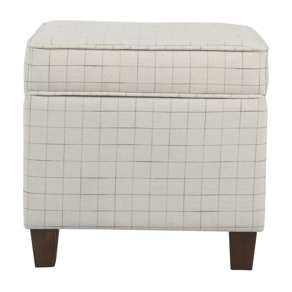 Pouf carr    en bois Benjara avec rangement dissimul   , blanc et marron