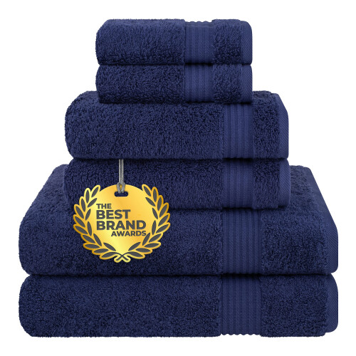 Conjunto de Toalhas 6 Peças 100% Algodão Turco Macio e Absorvente, Azul Marinho