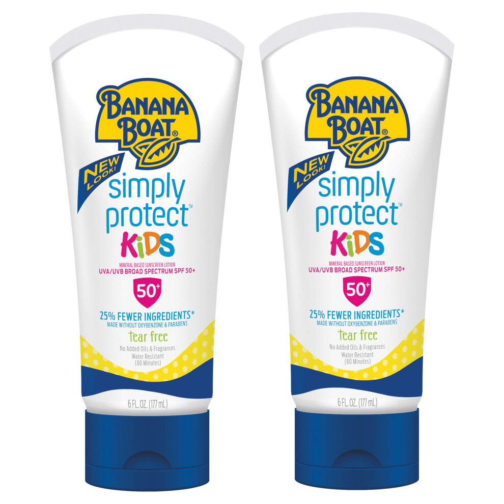 Banana Boat Kids 100% Mineral Sunscreen Lotion SPF 50  Twin Pack | Kids Sunscreen  Kids Sunblock  Banana Boat Mineral Sunscreen for Kids  Oxybenzone F