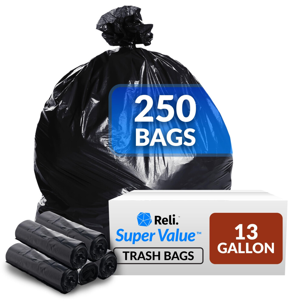 Reli. 13 Gallon vuilniszakken | 250 zakken | Zwarte vuilniszakken 12-13 gallon | Keukenafvalzak | Voering