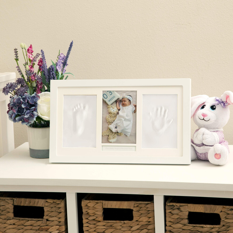 Nuby Baby Hand & Footprint Kit with Wall Decor Frame That Holds One 4 x 6 Photo & 2 Clay Print Kits for Newborn Girls & Boys  Personalized Baby Gift