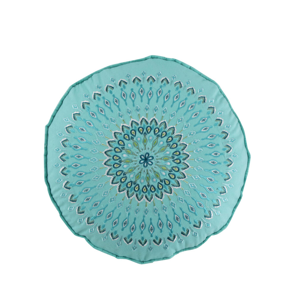 Coussin rond brod    Levtex Home Mirage Teal, m   daillon, 100 % coton, bleu sarcelle