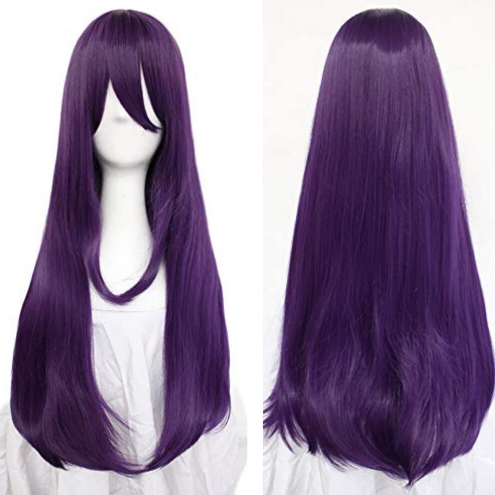 Anogol Hair Cap+32Inch/80Cm Long Purple Wig With Bangs For Women Anime Cosplay Peluca Morada Larga Para Mujer Straight Women Wig For Halloween Costum