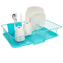 Conjunto de Escorredor de Louça Sweet Home 3 Peças com Tábua e Suporte para Utensílios, 5"D x 12"L x 17"A, Turquesa