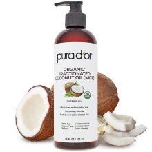 Pura d'Or 16 oz organisk fraktionerad kokosntsolja - MCT -olja - 100% ren & naturlig USDA -certifierad kallpressad brarolja - Unscented Hexane
