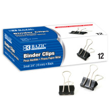 BAZIC Binder Clips Kleine Zwarte 3/4"" (19mm) Papierklemmen Paperclip Paperclips voor Kantoor Schoolbenodigdheden Thuis Keuken Opslag (12/Pack) 1-Pack
