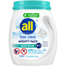 All Mighty Pacs Απορρυπαντικό Πλυντηρίου Free Clear, 56 Τεμάχια