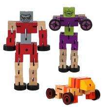 ArtCreativity Wooden Toy Robots - 3 Pack - Adorable Action Figures Toy Cars in Assorted Colors for Boys and Girls - Develop Cognitive and Motor
