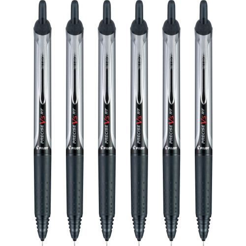 Pilot Pilot Precise V5 RT REFILLABLE & DREACTABLE ROLLING BALL PENNS extra finpunkt 0,5 mm svart paket med 6