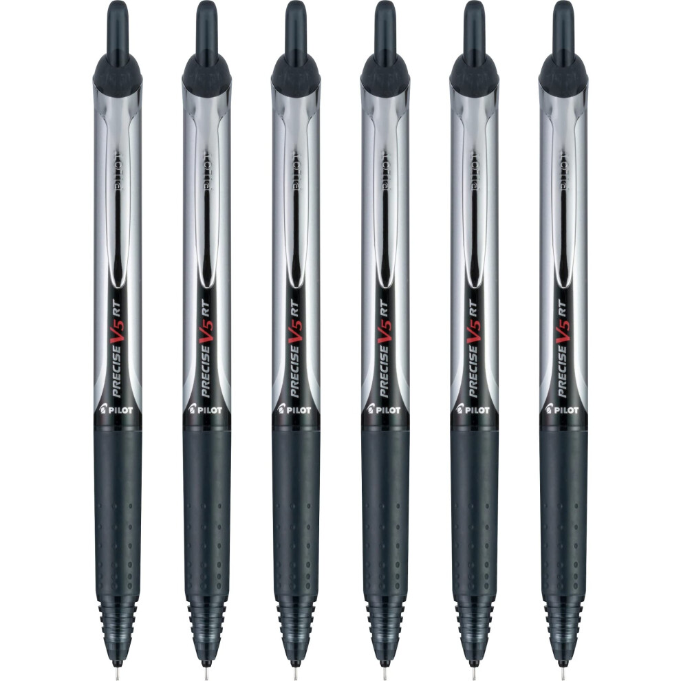 Pilot Precise V5 Rt Refillable & Retractable Rolling Ball Pens Extra Fine Point 0.5 Mm Black Pack Of 6