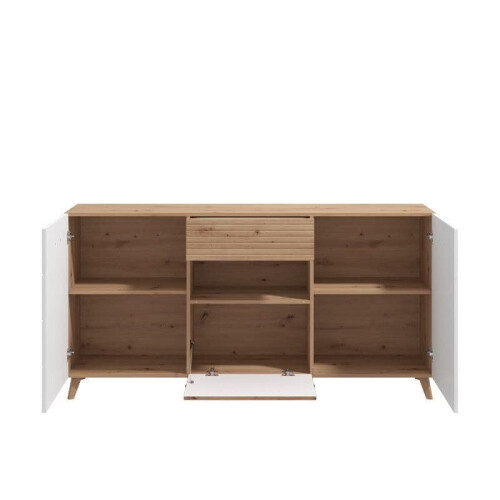 Sideboards Bretanova Slatted Artisan Oak Effect And White Gloss Sideboard - 3426 1