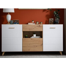 Sideboards Bretanova Slatted Artisan Oak Effect And White Gloss Sideboard - 3426