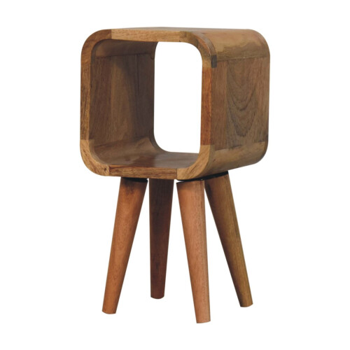 Solid Wood Bed Side Table Extra Mini Minimalist Open Curved Oak-ish Bedside 2