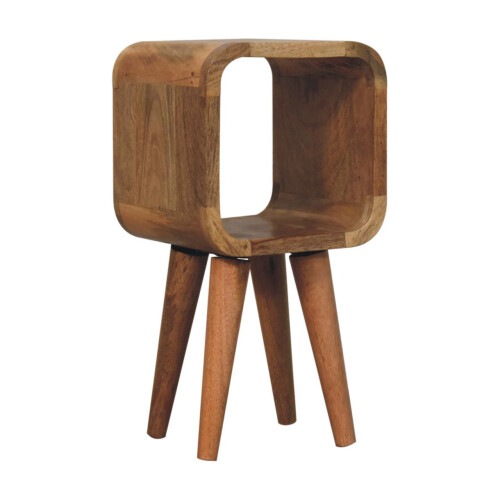 Solid Wood Bed Side Table Extra Mini Minimalist Open Curved Oak-ish Bedside 1