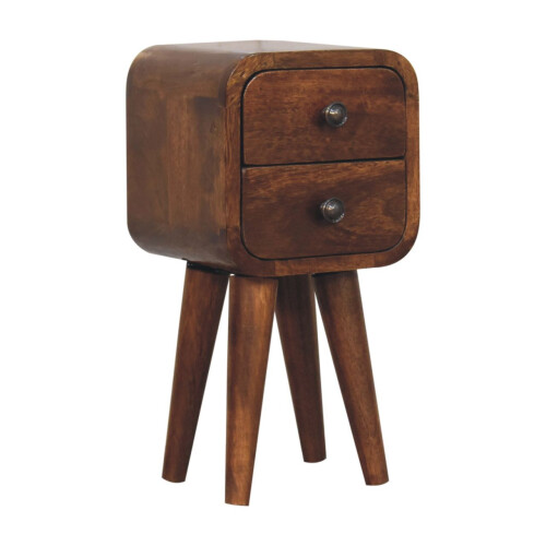 Bedside Table Wooden Extra Mini Curved Chestnut Bedside 2