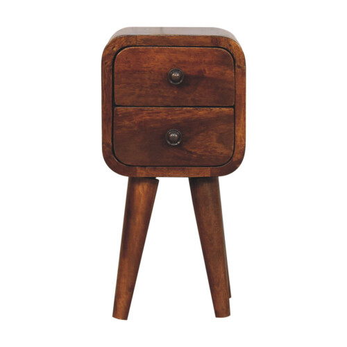 Bedside Table Wooden Extra Mini Curved Chestnut Bedside