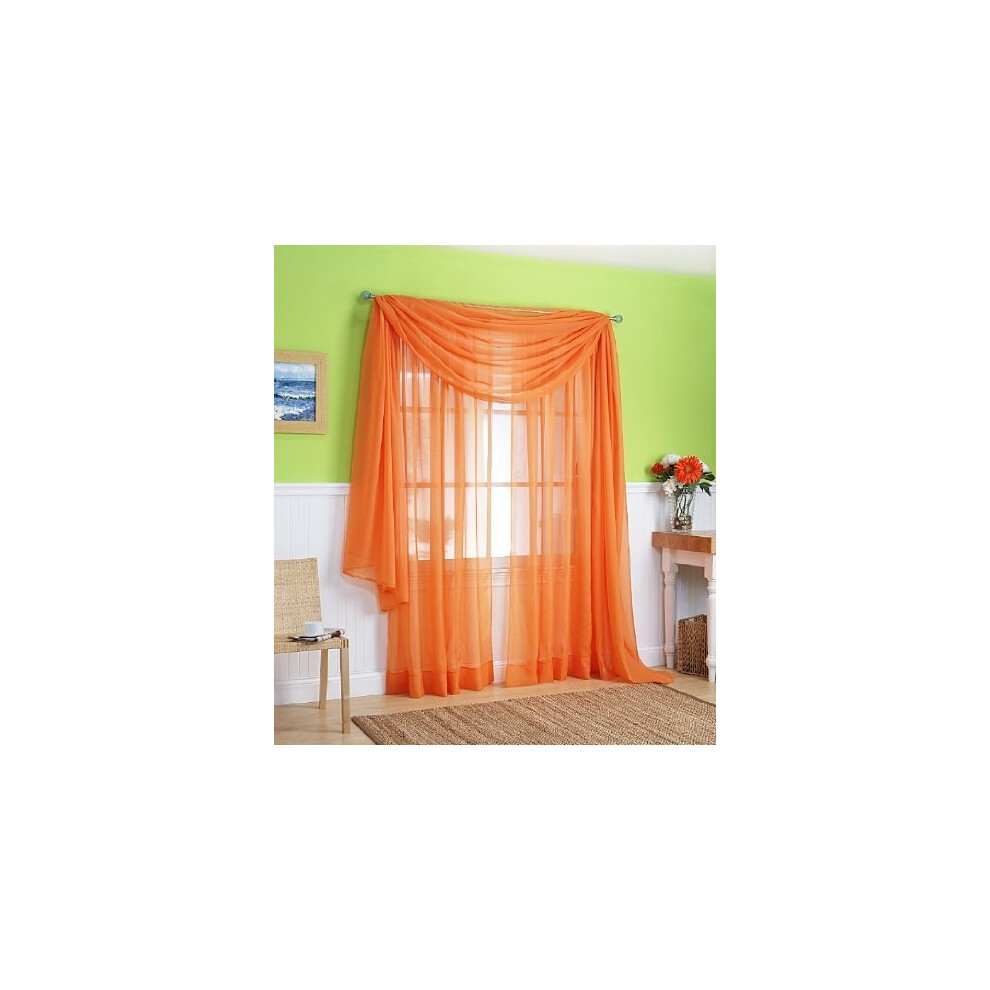 3 Piece Sheer Panel (2 Pieces 58"""" x 84"""") and Scarf Window (1 Pieces 37"""" x 216"""") Curtain Combo Set (Orange)-image-OPC-PGBQGJP-NEW