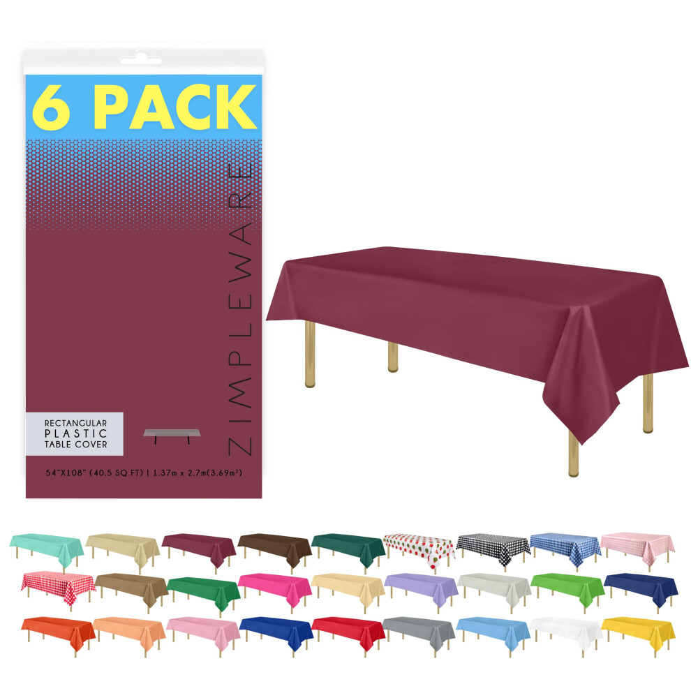 Nappes En Plastique Jetables Zimpleware Premium Berry (Paquet De 6) Nappes En Plastique Pour Tables Rectangulaires (54 Po X 108 Po) Nappes De F T-image