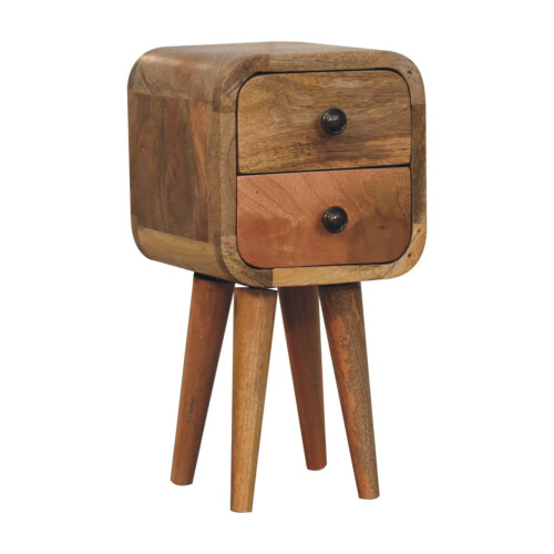 Bed Side Table Stylish Wooden Extra Mini Curved Oak-ish Bedside 2