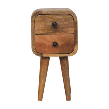 Bed Side Table Stylish Wooden Extra Mini Curved Oak-ish Bedside