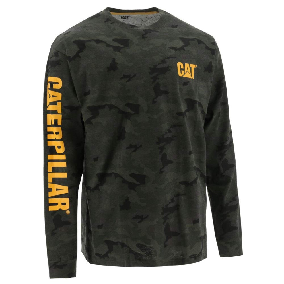 Caterpillar Men's Trademark Banner Long Sleeve Tee Shirts with Center Back Neck Wire Management Loop and CAT Logo  Night camo  X Large Tall