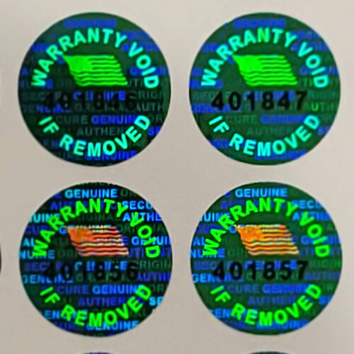 Rótulos Holográficos Verdes 14 MM (0,53 polegadas) com Números de Série - 300 Unidades