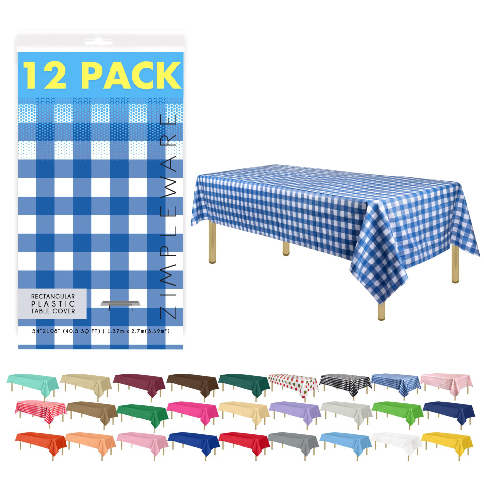 Zimpleware Tovaglia In Plastica Usa E Getta A Quadretti Blu Di Alta Qualità (12 Pezzi) Per Tavoli Rettangolari (137,2 X 274,3 Cm), Tovaglie Usa E Getta Per Tavoli Rettangolari Da 1,8 M A 2,4 M-image