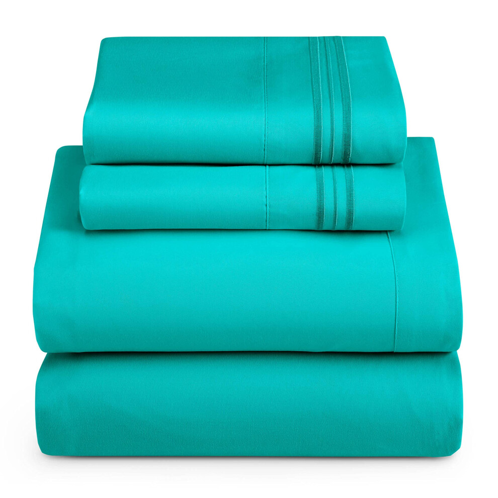 Hearth & Harbor Full Size Sheets - 4 Piece Bed Sheet Set  Hotel Luxury Double Brushed Bed Sheets - Extra Soft Bedding Sheets & Pillowcases  Full  Teal-image-OPC-PFSBNG8-NEW