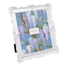 Laura Ashley 8x10 White Ornate Textured Hand-Crafted Resin Picture Frame with Easel & Hook for Tabletop & Wall Display Decorative Floral Design Home