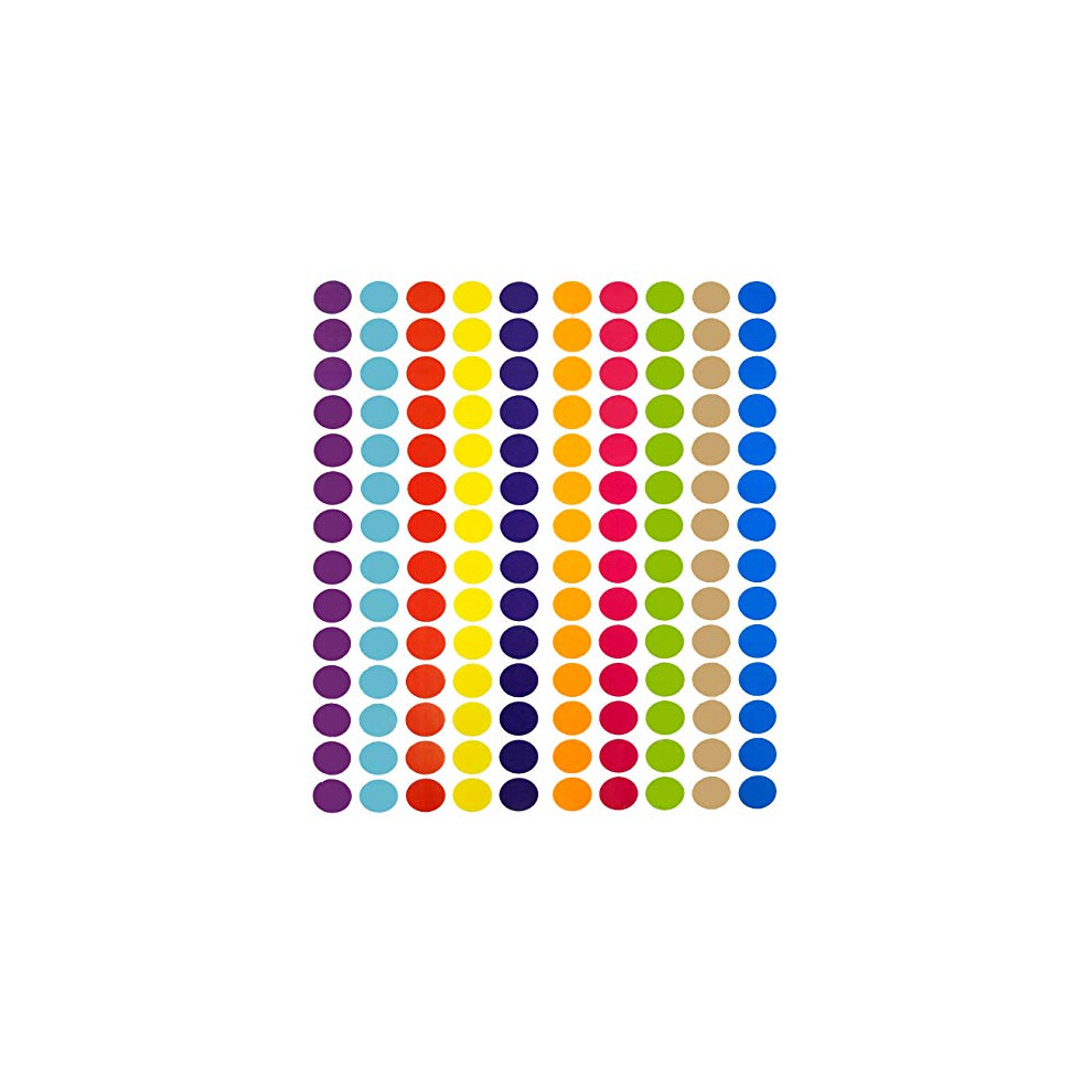 Tag-A-Room 1260 Colored Dot Stickers 3/4 Inch Round Color Coding Labels Circle Dot Label Sticker for Offices  Classrooms  Paper  etc.  10 Bright Color