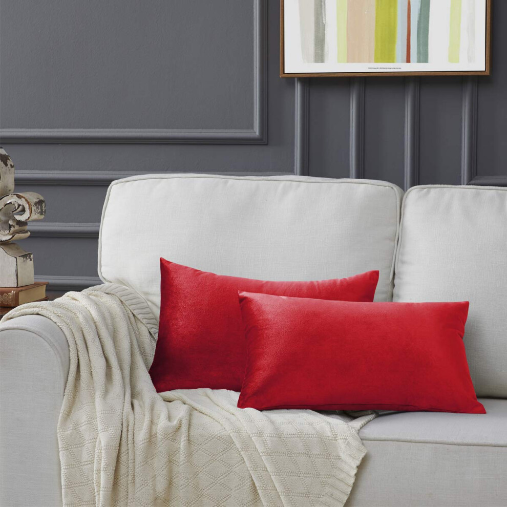 GIGIZAZA Lot de 2 housses de coussin d   coratives en velours rouge pour canap   -lit