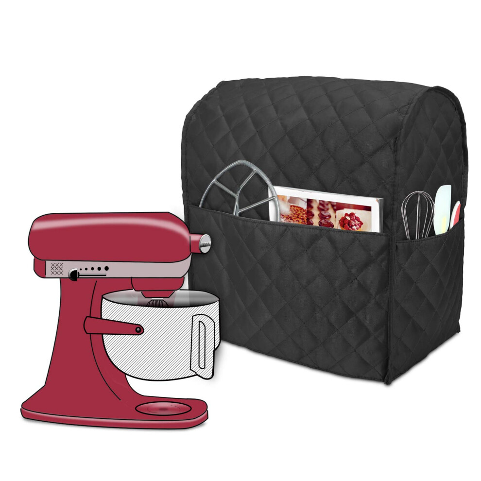 Luxja Dust Cover Compatible with 6-8 Quart Stand Mixer Cloth Cover with Pockets for Stand Mixer and Extra Accessories Black (Quilted Fabric)
